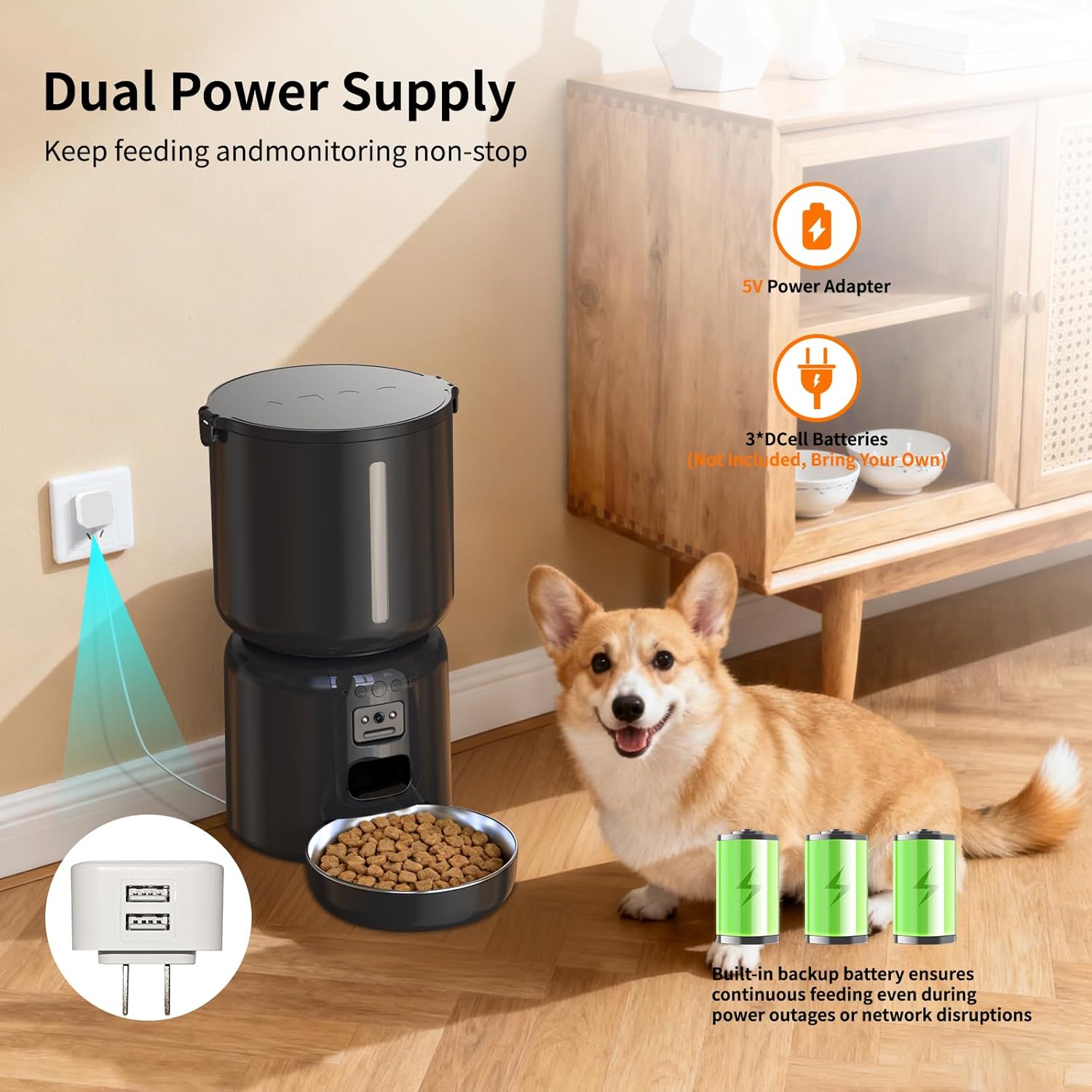 Automatic Cat Feeder and Water Fountain Set HD Camera WiFi App 4L Feeder 2.2L Fountain