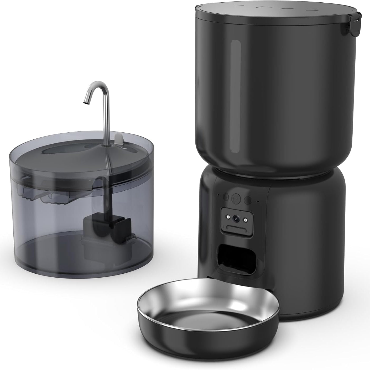 Automatic Cat Feeder and Water Fountain Set HD Camera WiFi App 4L Feeder 2.2L Fountain