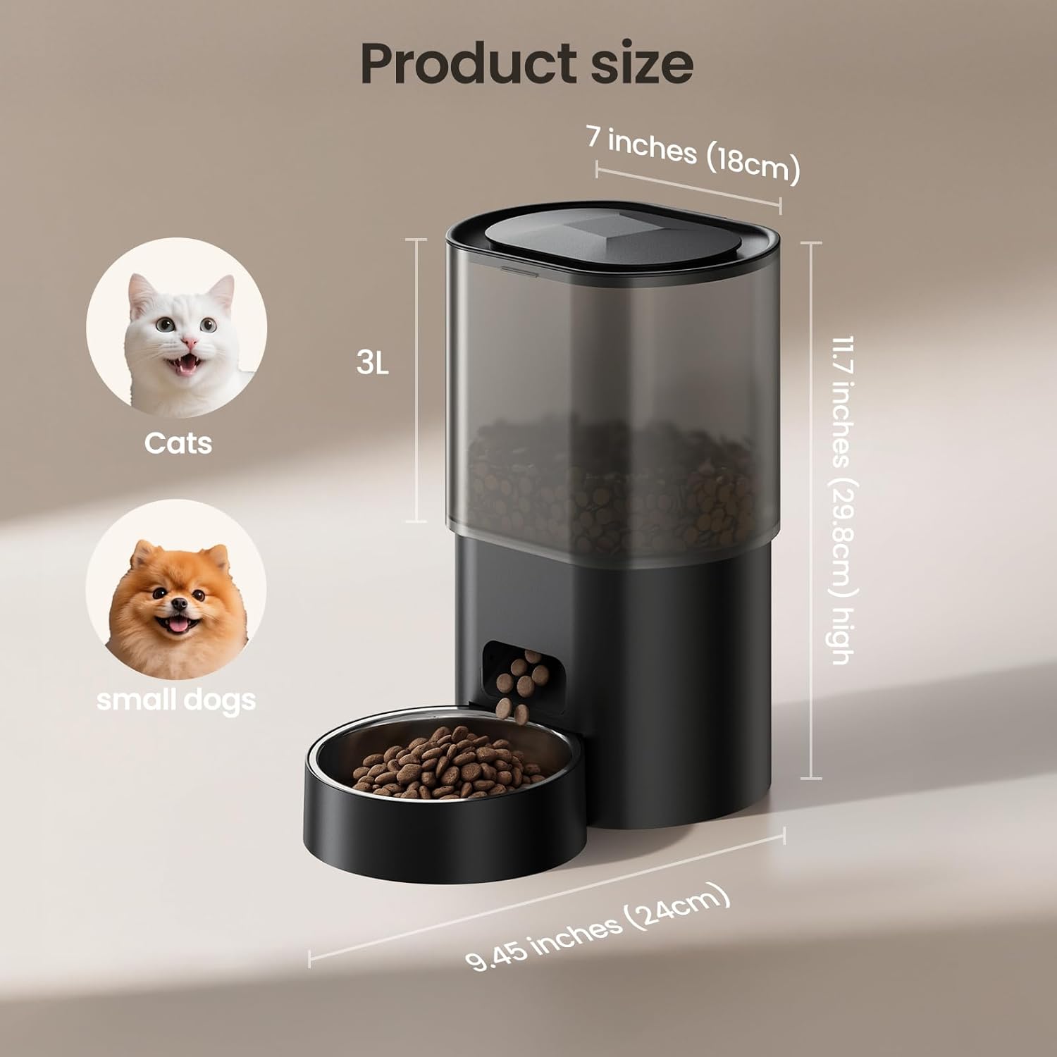 3L Automatic Cat Feeder and Water Fountain Set WiFi App Voice Recorder No Camera