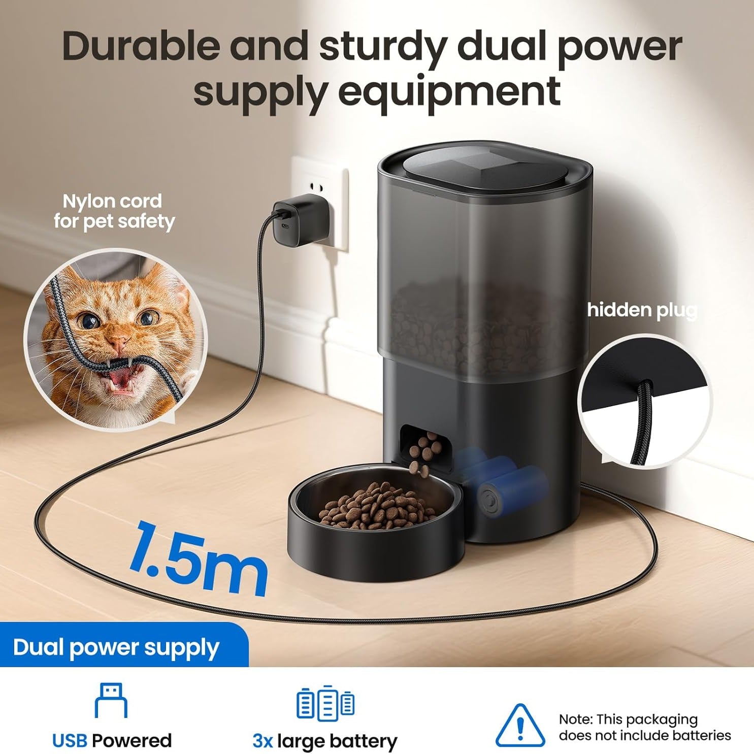 3L Automatic Cat Feeder and Water Fountain Set WiFi App Voice Recorder No Camera