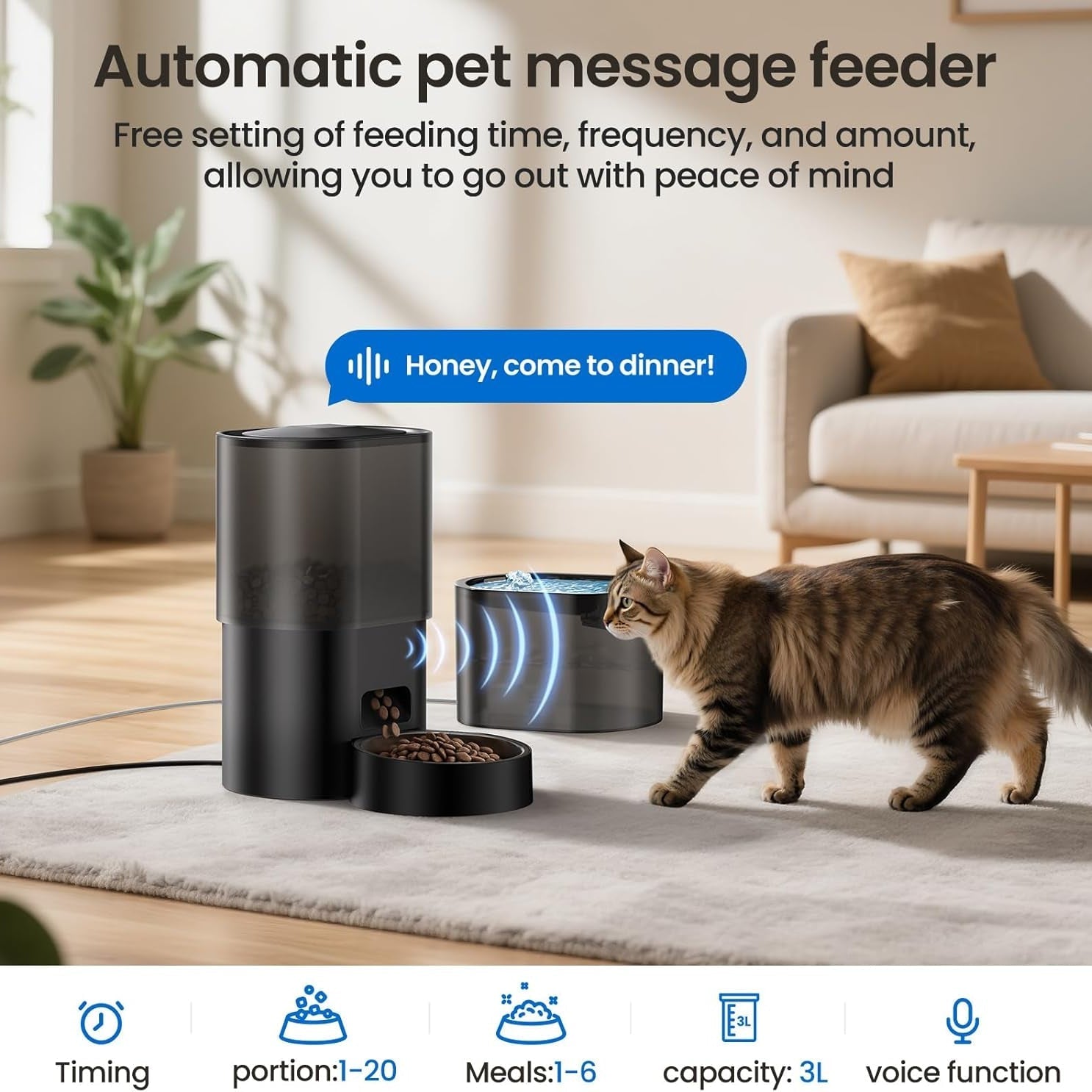 3L Automatic Cat Feeder and Water Fountain Set WiFi App Voice Recorder No Camera