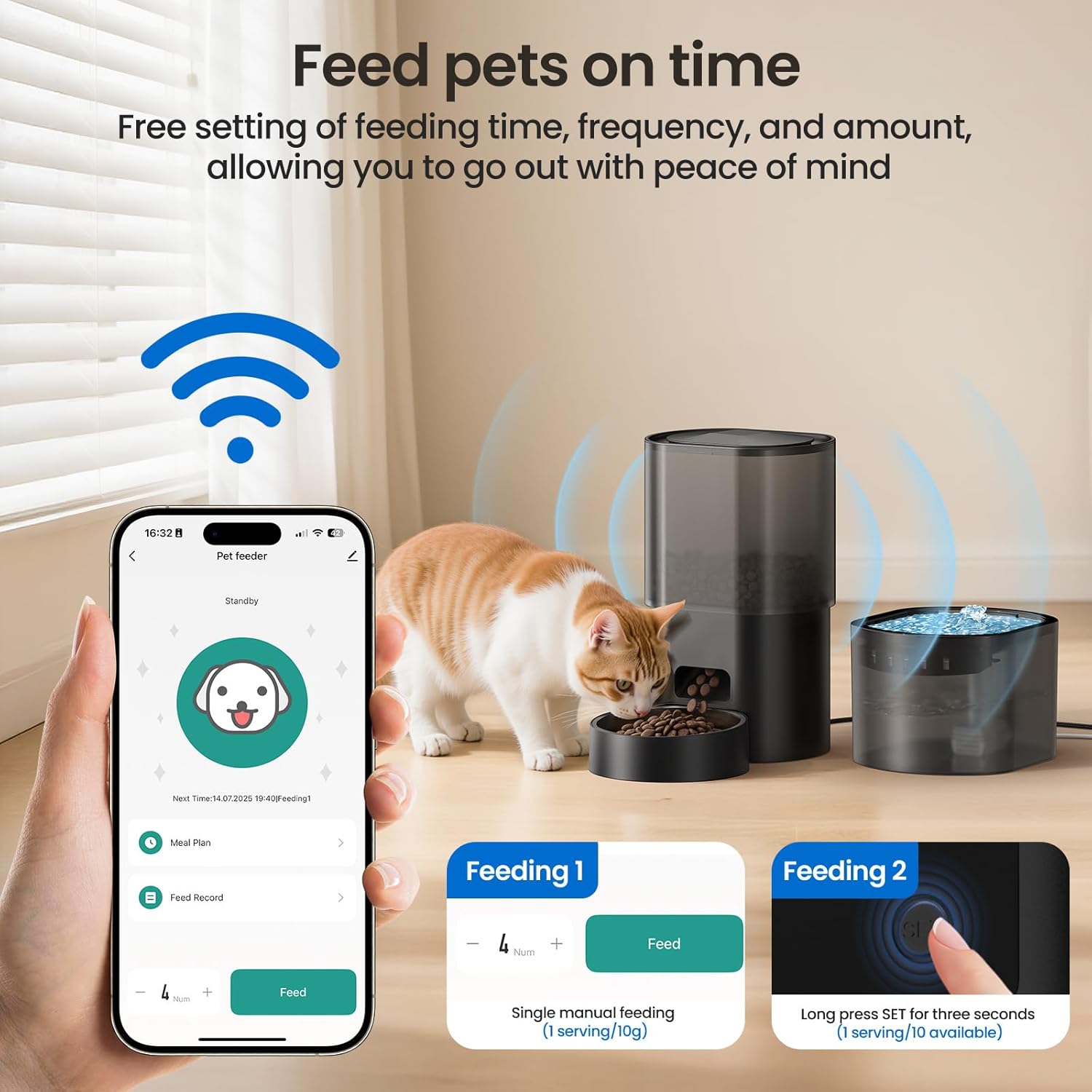 3L Automatic Cat Feeder and Water Fountain Set WiFi App Voice Recorder No Camera