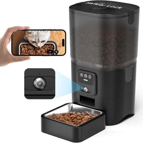 6L Automatic Cat Feeder WiFi Camera App Control Two Way Audio Dual Power