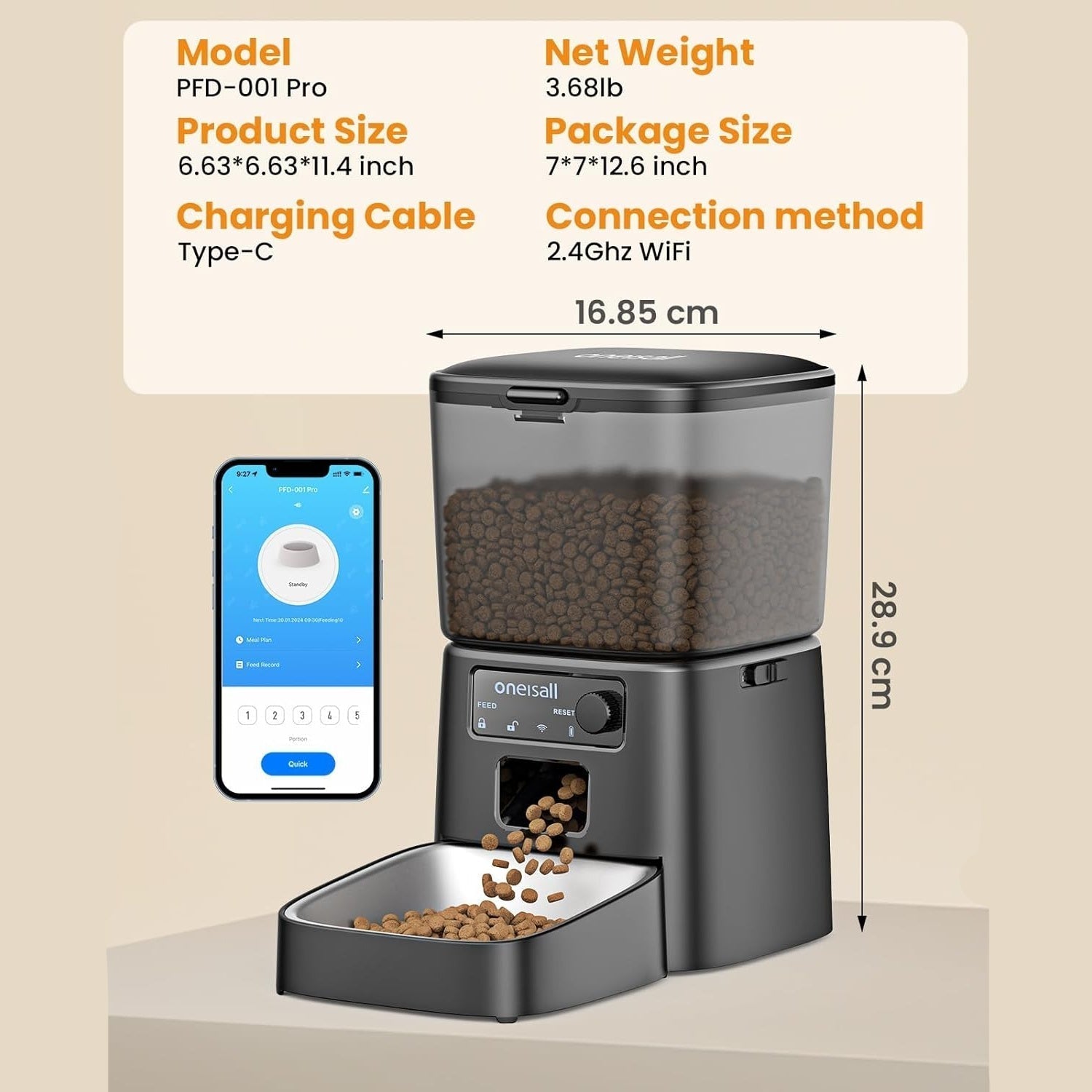 Automatic Cat Feeder WiFi App Control Portion Control No Camera 4L