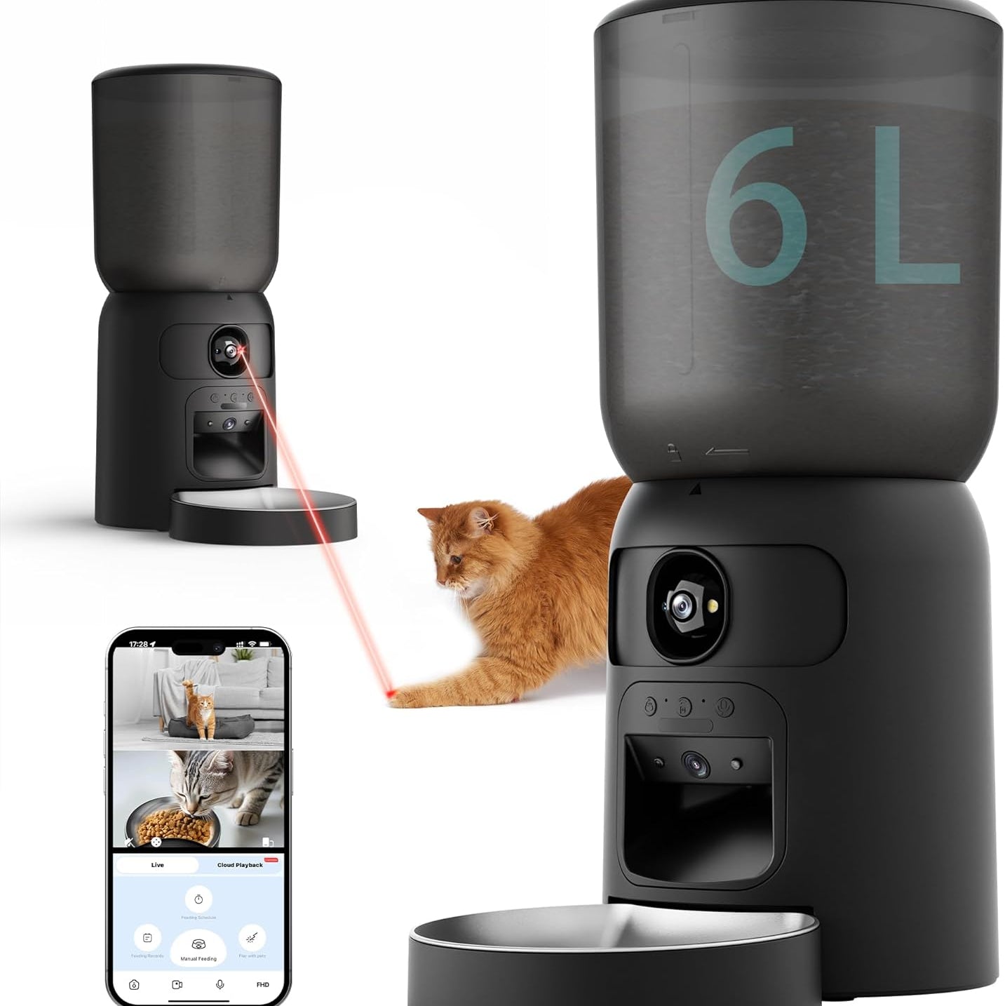 6L Automatic Cat Feeder Dual HD Camera WiFi App Control Motion Alerts