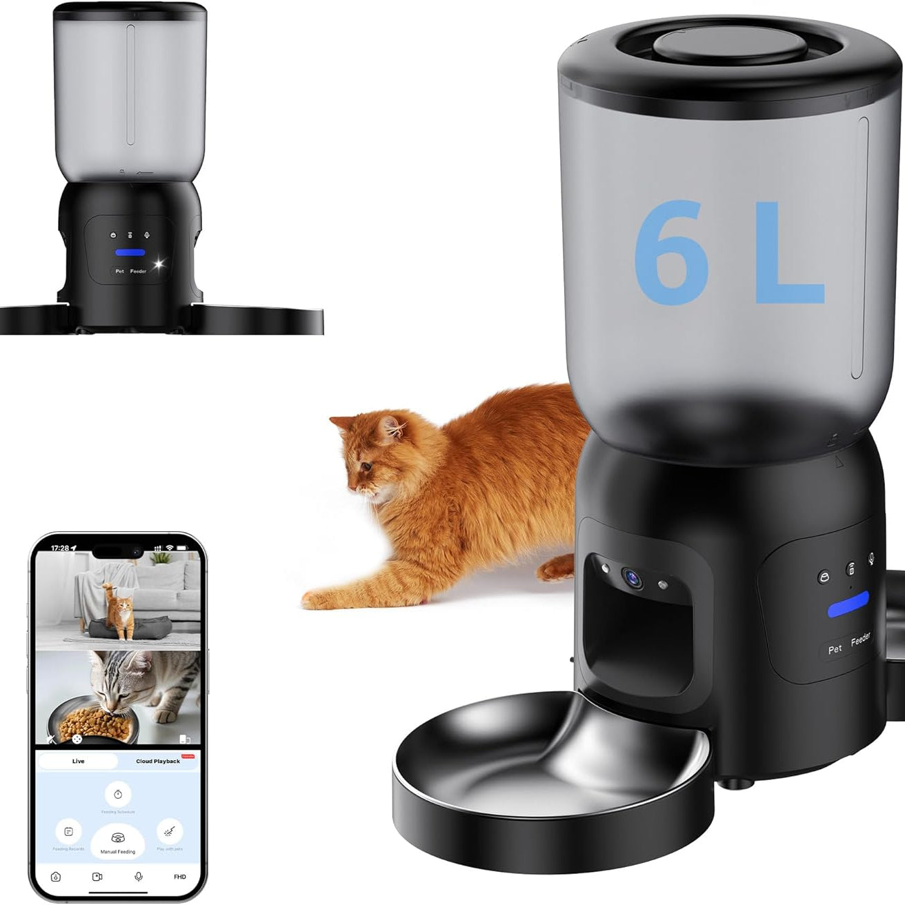 6L Automatic Cat Feeder Dual HD Camera WiFi App Control Motion Alerts